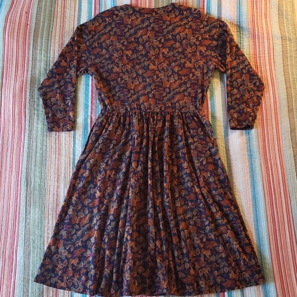 Vintage Eddie Bauer Navy Leaves Dress Modest - Picture 7 of 8